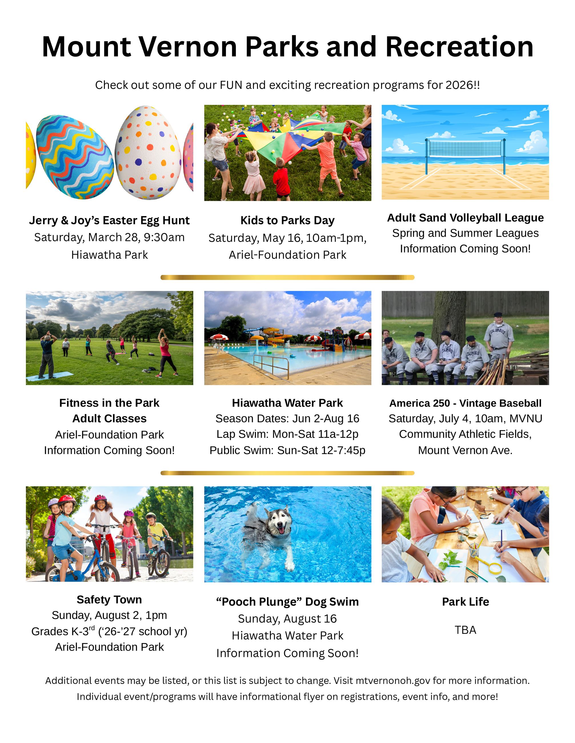 Mount Vernon Parks and Recreation 2026 Lineup